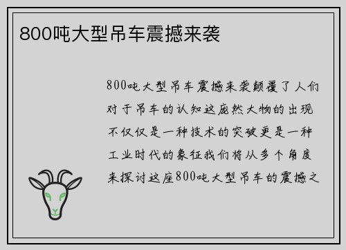 800吨大型吊车震撼来袭