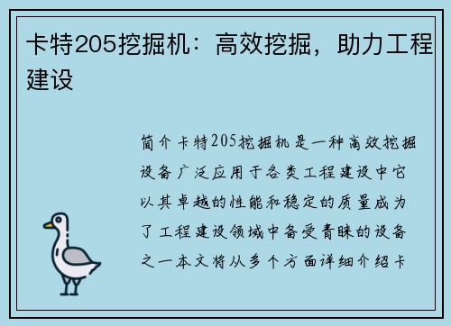 卡特205挖掘机：高效挖掘，助力工程建设