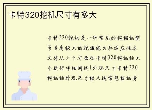 卡特320挖机尺寸有多大