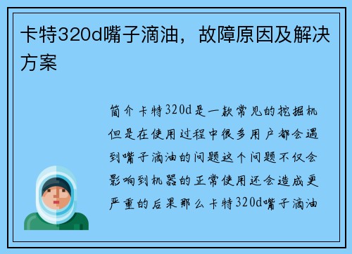 卡特320d嘴子滴油，故障原因及解决方案